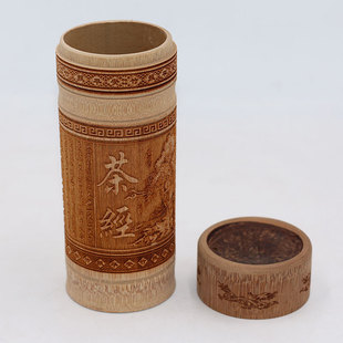 竹制有盖茶叶水杯 竹木工艺品 碳化竹雕刻茶经高杯 旅游