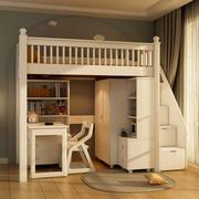 实木上下床带衣柜多功能高架床，上床下桌小户型，儿童床书桌一体组合