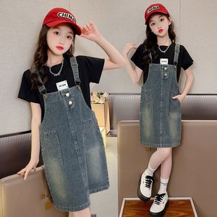 女童背带裙夏季薄款2025新款大童洋气牛仔连衣裙女孩夏装儿童裙子