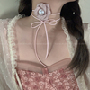 珍珠山茶花项链~原创复古花朵系带锁骨链choker粉色春季颈链