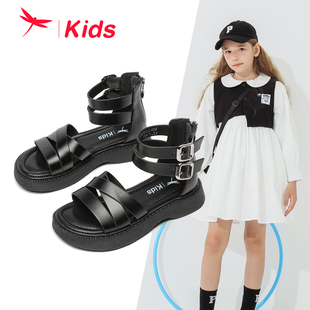 红蜻蜓童鞋夏季罗马凉鞋时尚软底公主小女孩儿童鞋子黑色