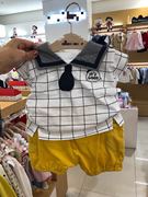 韩国中小童装夏男童(夏男童，)宝宝方格海军领领带短袖t恤短裤套装