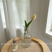 ins复古法式透明浮雕玻璃花瓶房间插花摆件干花样板房客厅装饰瓶