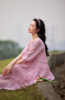 棉麻女装圆领七分袖，轻薄藕粉色，苎麻连衣裙休闲旅行长裙