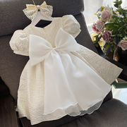 周岁女宝礼服夏季花(夏季花)童，白色短袖高端春秋款，一周岁宴抓周婴儿公主裙