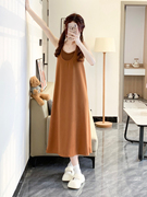 橘色无袖连衣裙女夏季法式休闲小众，设计高级感小个子背心裙子