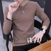 春秋季长袖t恤男v领修身纯色打底衫，男士青年潮流韩版针织毛衣线衫