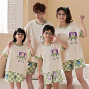 亲子睡衣一家三口母女装夏季纯棉短袖男童女童儿童家居服情侣套装