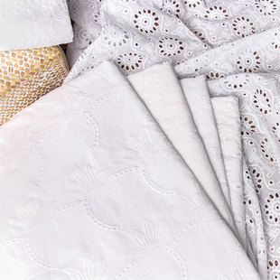 蕾丝布料白色镂空夏季连衣裙，上衣绣花花布，服装面料纯棉棉布布料