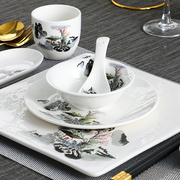 中式饭店酒店用品陶瓷套装餐厅碗盘碟摆台餐具四件套定制印字LOGO