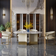 轻奢餐桌椅组合不锈钢，定制时尚后现代高档大理石岩板奢石方形餐台