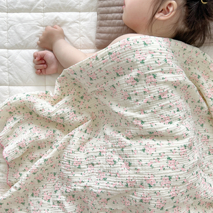 ins韩国婴儿纱布毯夏季薄款双层纱新生儿，浴巾宝宝午休盖毯薄被子