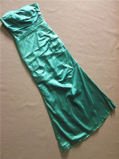 0304绿色绸缎抹胸包臀鱼尾，裙外贸晚礼服裙长款主持人宴会年会