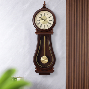 欧式钟表客厅实木石英钟新中式复古创意，时钟家用报时丽声机芯挂钟