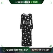 香港直邮潮奢armaniexchange女士，连衣裙黑色v领长袖收腰印花图案