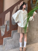 TUNGUU“舒芙蕾”米色全棉娃娃领衬衫早春宽松长袖内搭上衣女