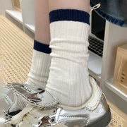白色袜子女春秋款中筒袜纯棉，ins潮网红韩国长筒袜女士夏季堆堆袜
