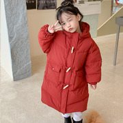 2022冬季绒羽绒服韩版女宝宝中长款过膝女童连帽加厚外套反季