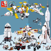 小鲁班积木男孩拼装航天飞机模型玩具国际空间站太空火箭基地礼物