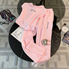 欧洲站粉色连帽运动休闲套装，女夏季2024时尚，洋气阔腿裤两件套