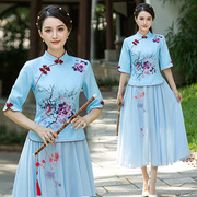 改良中国风旗袍两件套装女夏古装民族风唐装上衣汉服套裙民国女装