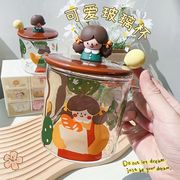 奶fufu设计感情侣玻璃杯高颜值可爱马克杯带盖勺子水杯男女早餐杯