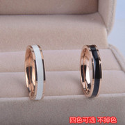 18k玫瑰金简约(金简约)黑白，陶瓷钛钢戒指女潮人日韩学生戒指情侣对戒指环