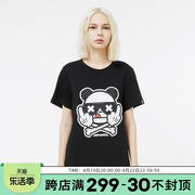 Hipanda你好熊猫设计潮牌国潮女款短袖上衣熊猫竖中指印花T恤