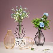 创意欧式灯笼花瓶摆件，轻奢风铁艺水培玻璃创意，家居客厅插花装饰品