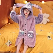 儿童睡衣女童紫色星戴露加绒，加厚秋冬季保暖珊瑚绒家居服睡袍套装