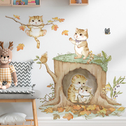 可爱卡通动物猫咪墙贴纸儿童房间卧室踢脚线幼儿园教室布置装饰
