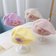 宝宝帽子秋冬季女婴儿，可爱花朵贝雷帽儿童毛线，帽女童针织画家帽潮