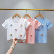 女童100%棉短袖t恤2023款薄款儿童夏装宝宝夏装上衣婴儿小童半袖