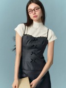 设计师品牌AsGony拼接蕾丝吊带针织小高领打底上衣西装半裙格雷系