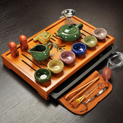 冰裂紫砂陶瓷功夫茶具套装，家用茶壶茶杯整套竹子，实木茶盘茶台