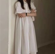 9180韩国chic夏季法式polo领泡泡袖裙子衬衫式宽松短袖连衣裙