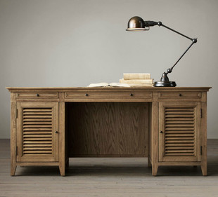 法式乡村美式欧式实木书桌 办公桌 写字台百叶门仿古复古做旧定制