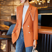 橙色西装外套女春秋，2023休闲韩版时尚小个子，高级感上衣小西服