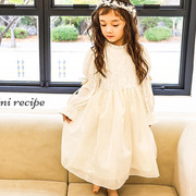 韩国童装2023冬季MINI女孩公主甜美蕾丝白色长袖连衣裙洋装