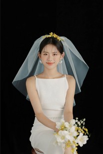 2023婚纱头纱短款蓬蓬纱登记结婚领证求婚头纱白色韩式头饰