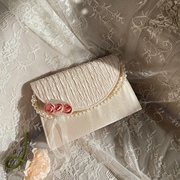 甜美淑女包法式丝绸小包温柔花朵包百搭设计感包包珍珠手提包