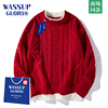 WASSUP GLORY假两件毛衣男秋季毛线衣美式慵懒红色圆领针织衫