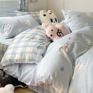 可爱兔兔纯棉四件套，少女韩系学生全棉三件套卡通，1.5m1.8床单床笠