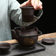 宜兴紫砂茶具大号提梁壶过滤内胆泡茶壶大容量茶壶洋桶壶酒店用品