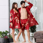 龙袍睡衣套装男士睡袍，女款夏季秋季新郎新娘，情侣结婚大红色睡衣