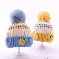 宝宝帽子冬季婴儿毛线帽护耳保暖纯棉秋冬天男孩女儿童毛球针织帽