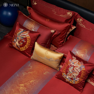 高端中国风120支长绒棉婚庆四件套全棉纯棉被套大红中式床上用品