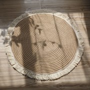 棉线圆形地毯抓周流苏地垫 编织ins民宿卧室床边毯北欧客厅茶几毯