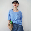 StudioFun设计师原创廓形短袖t恤女夏季纯棉蓝色绿色圆领宽松上衣