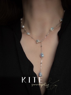 高级天然极光炫彩异形巴洛克珍珠满天星项链女锁骨链S925银毛衣链